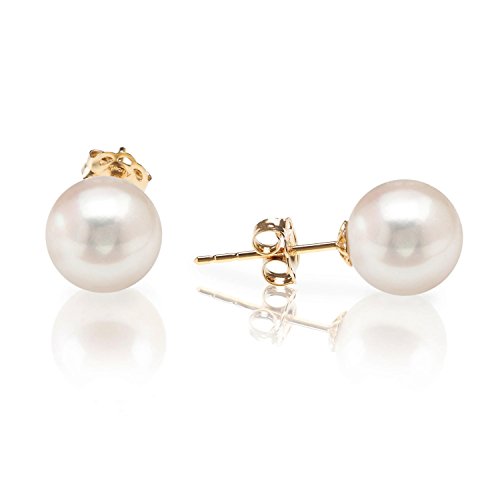 PAVOI 14K Gold Handpicked AAA  Freshwater Cultured White Pearl Stud Earrings for Women