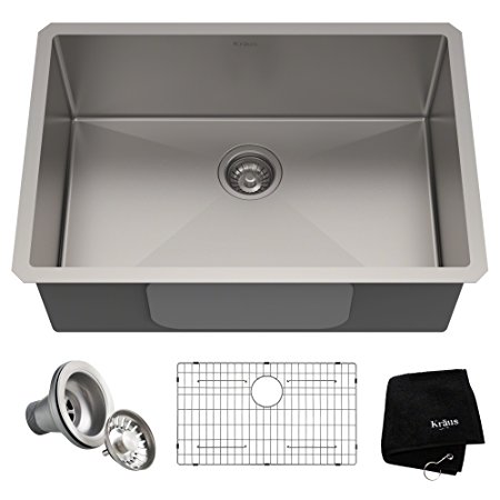 KRAUS 28-inch Standart PRO 16 Gauge Undermount Single Bowl Stainless Steel Kitchen Sink, KHU100-28