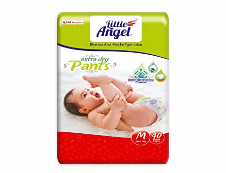 Little Angel Extra Dry Baby Diaper Pants with Wetness Indicator, Medium (M), 5-11 Kg, 40 Count