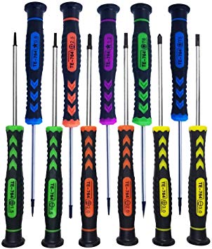 Screwdriver SET OF 11 - Tonmp Magnetic Flathead Philips T5 T6 and Others With NON-SKID Handle in Different SIZES/COLORS - Professional Repair Tool Kit For Electronics/iPhone/PC/Jewelry/Watch.
