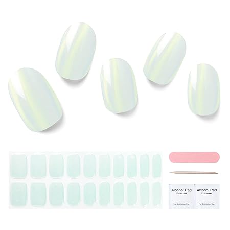 Semi Cured Gel Nail Strips, 20 pcs Gel Nail Stikers, Gel Nail Wraps Semi Cured, Salon-Quality, 2 Weeks Long Lasting