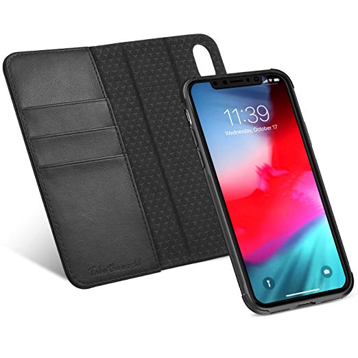 iPhone XR Case, TUCCH Detachable Leather Flip Wallet Case [Kickstand] Magnetic Protective Case with RFID Card Slot   Side Pocket Compatible with iPhone XR (6.1" 2018 Release) - Black