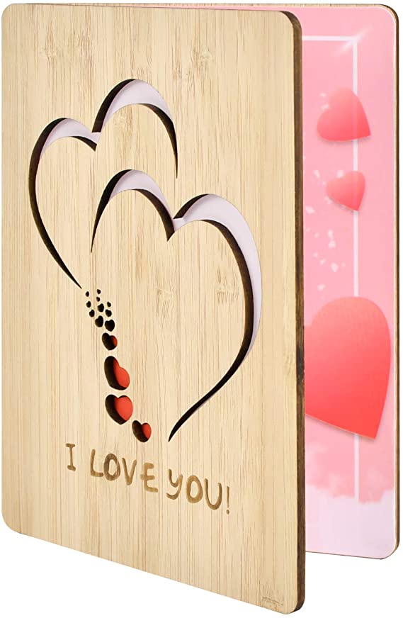 Lapogy I Love You Greeting Cards Handmade with Real Bamboo Wooden,Gift for Any Occasion,Anniversary Card;Mothers Day Card;Fathers Day Card;Valentines Day Card;Christmas Card,Gifts for Wife,Him,Or Her