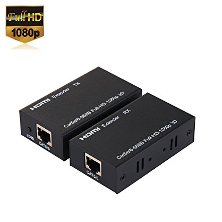 MEALINK 60m/196ft Premium Quality HDMI Extender Over Single Cat6e UTP Ethernet Cable Up to 60m for 1080P Support 3D EDID(1x Transmitter 1x Receiver  Power Adapters)