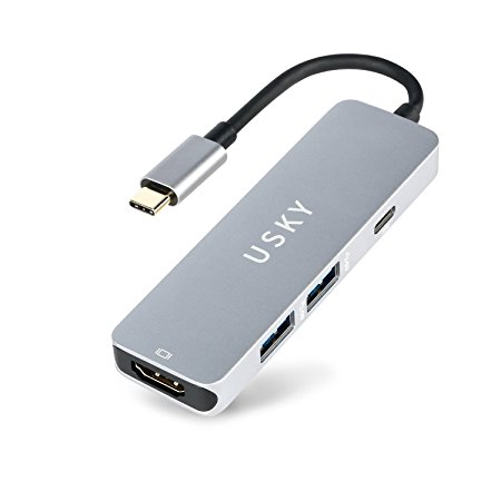 USB C Hub,USB Type-C Adapter with Type-C Charging Port,HDMI Output,2 USB 3.0 Ports,USKY USB-C Power Delivery HUB,USB-C to HDMI for MacBook Pro 2017 iMac,Google Chromebook Pixelbook