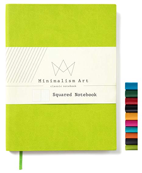 Minimalism Art | Soft Cover Notebook Journal, Size: 7.6" X 10"; B5 , Lime Green, Squared Grid Page, 192 Pages, Fine PU Leather, Premium Thick Paper - 100gsm | Designed in San Francisco