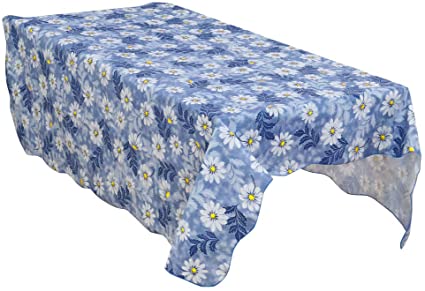 uxcell Home Picnics PVC Plastic Daisy Pattern Printing Water Oil Tablecloth Table Cloth Cover Blue Square 60" x 60"