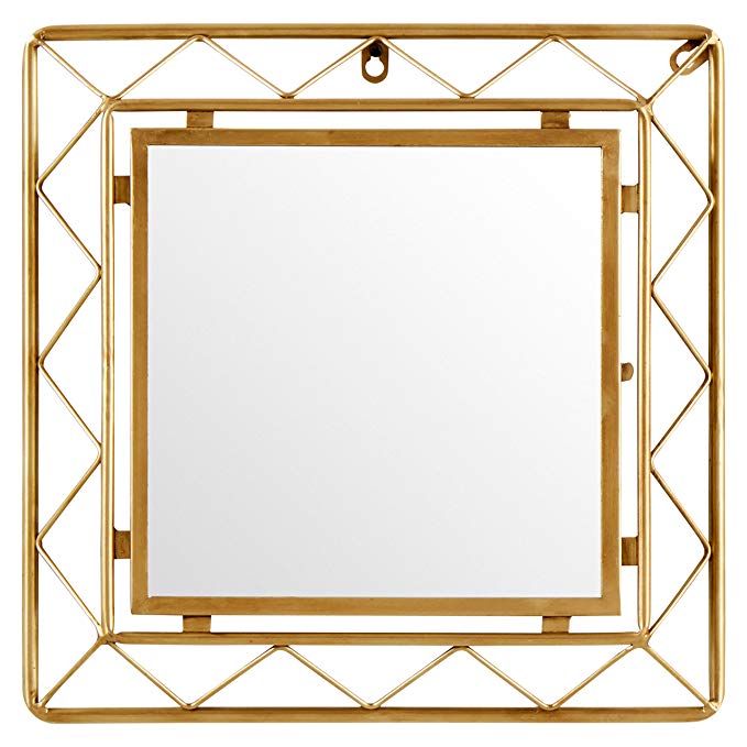 Rivet Modern Metal Lattice-Work Square Hanging Wall Mirror, 16.25 Inch Height, Gold Finish