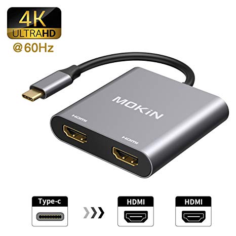 USB C to Dual HDMI Adapter 4K @60HZ, MOKiN Type C to HDMI Converter Compatible MacBook/MacBook Pro 2019/2018/2017,MacBook Air 2018,Samsung Galaxy S9/S9 /S8/S8 ,Surface Book 2 and More USB C Device