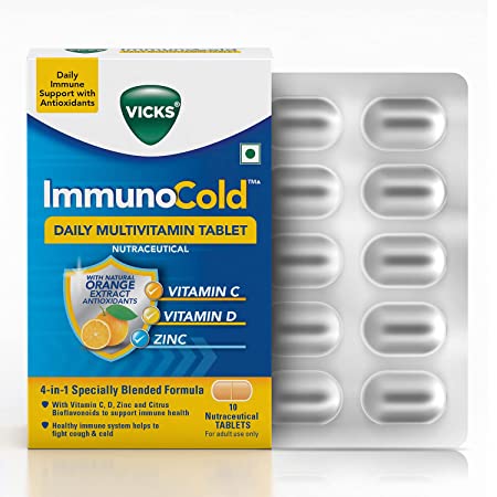 Vicks ImmunoCold 10s Pack, Daily MultiVitamin Tablet, with Vitamin C, Vitamin D, Zinc and Natural Orange Extracts