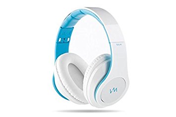 VM Audio Elux Over Ear DJ Stereo Bass Headphones for MP3 iPod, Piano White/ Blue
