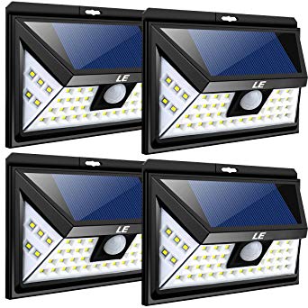 LE 44 LED Solar Lights Outdoor with Motion Sensor, 3 Optional Lighting Modes, 270 Degree Angle, Daylight White 6000K, 4W 550LM, for Garden, Fence, Yard, Driveway, Front Door and More, pack of 4