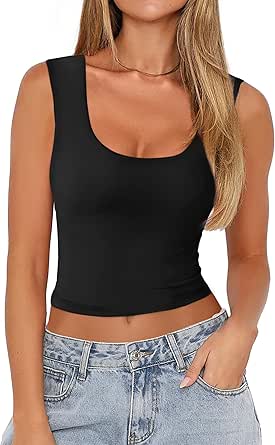 Zeagoo Women's Double Lined Square Neck Tank Top Sleeveless Basic Crop Tops Trendy Y2K Going Out Tops