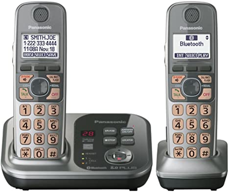 Panasonic KX-TG7732S DECT 6.0 Link-to-Cell via Bluetooth Cordless Phone with Answering System, Silver, 2 Handsets