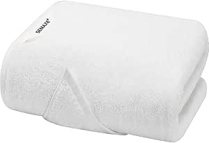 SEMAXE White Bath Towel for Bathroom, 100% Cotton Towel with Hanging Loop, Hotel & Spa Quality Soft Absorbent Towel, Gift Box Packaging, 1 Pc Bath Towel, 55" L x 27" W