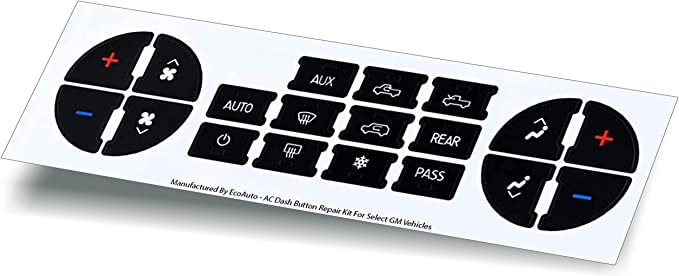 EcoAuto AC Dash Button Repair Kit - Made in USA - Original Design - Best for Fixing Ruined Faded A/C Control Buttons - Decal Replacement Fits Select 07-14 GM Vehicles - Car SUV Van Truck Accessories