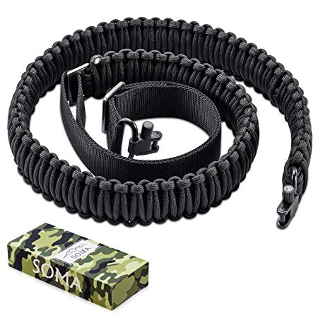 Soma Gun Sling Paracord Rifle Sling 550lb 2 Point Adjustable Strap for Tactical Rifle or Shotgun with Swivels