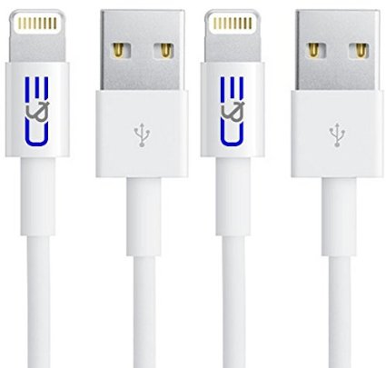 C&E Apple MFI Certified 8P Lightning to USB Cable 3.28-Feet for iPhone 6S/6SPlus, 6/6 Plus, 5/5S/5C, iPad Air Air2 mini mini2 mini3, iPad 4th gen, iPod touch 5th gen, and iPod nano 7th gen iPad with Retina Display, Pack of 2 - Retail Packaging - White