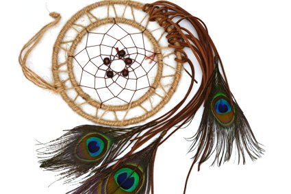 Ricdecor Dream catcher Indian Peacock feathers Tassels dream catcher wall hanging car hanging decoration ornament Dia 5.9" (Brown)
