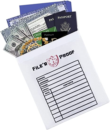 FILE’R PROOF Fireproof Document Bag (15"x11") | Non-Itchy Silicone Coated Fire Resistant Pouch Fireproof Safe Storage For Money & Valuables