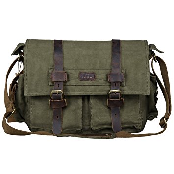 S-ZONE Vintage Canvas Leather Trim DSLR SLR Camera Shoulder Messenger Bag (Green)