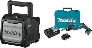 Makita XRM08B 18-Volt LXT / 12V max CXT Lithium‑Ion Cordless/Corded Bluetooth Job Site Speaker with RJ03R1 12-Volt max CXT Lithium-Ion Cordless Recipro Saw Kit, 2.0Ah