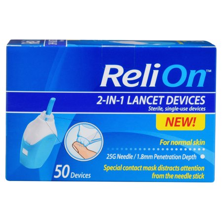 (2 Pack) ReliOn 25 Gauge Needle 2-In-1 Lancing Device For Normal Skin, 50 Ct