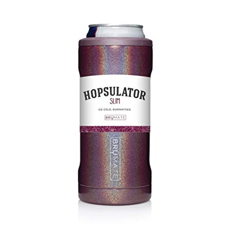 BrüMate Hopsulator Double-walled Stainless Steel Insulated Can Cooler for 12 Oz Slim Cans (Glitter Merlot)