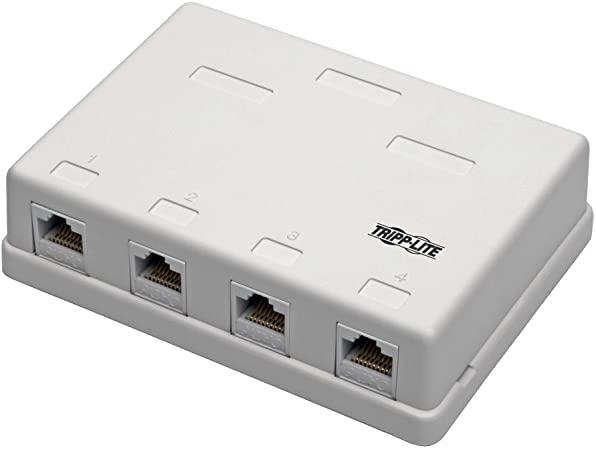 Tripp Lite Cat6 Surface-Mount Box 4-Port Pre-Configured Unshielded 110 IDC Punchdown RJ45 White (N236-004-WH)