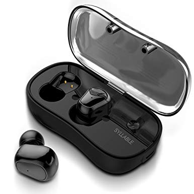 True Wireless Earbuds, Syllable Bluetooth Headphones V5.0 Noise Cancelling Headphones In Ear Stereo Bass Mini Running Headphones with Mic for iPhone Samsung iPad and Most Android Phones…