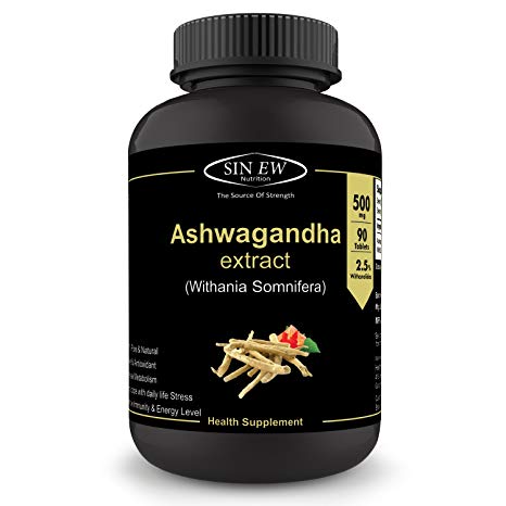 Sinew Nutrition Ashwagandha General Wellness Tablets 500mg (90 No.) | Anxiety Relief, Stress Support & Mood Enhancer Natural Supplement