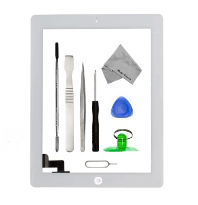IPAD 2 WHITE Digitizer Touch Screen Front Display Glass Assembly - Includes Home Button and flex  Camera Holder  Pre Installed Adhesive Stickers and Professional Tool kit for easy installation now also incl Bezel Frame