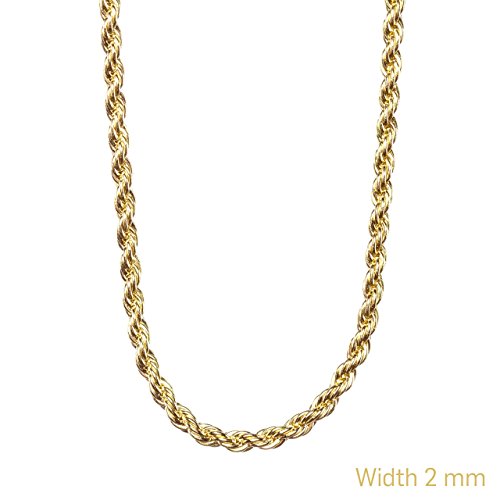 Gold Chain Necklace 24K Overlay 2MM USA Made, LIFETIME WARRANTY, 30x Thicker than plated, Tarnish Resistant, All Sizes, Great for a Pendant, Men & Women Rope chain with Lobster Clasp by Lifetime Jewelry