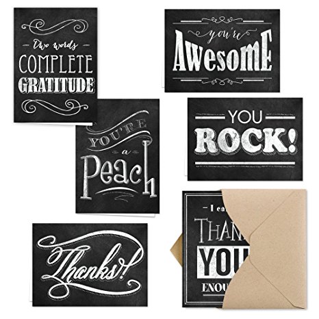 Retro Chalkboard Thank You Note Card Assortment Pack - Set of 36 cards - 6 designs blank inside - with Kraft envelopes (53874)