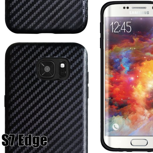 Galaxy s7 Edge Carbon Fiber case, NeWisdom® [Premium] [Slim Fit] soft tpu rubber and Carbon Fiber Hybrid Case cover for samsung galaxy s 7 edge - Black