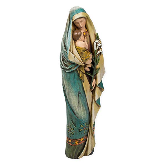 Roman Madonna & Child with Lily Renaissance Collection 12.5 Inch Resin Stone Statue Figurine
