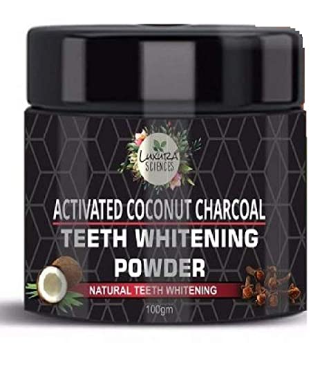 Luxura Sciences Carbon White Activated Charcoal Powder Teeth Whitening Powder with Clove, Mint Extracts. 100 Gms. Refreshing Anti-Inflammatory.