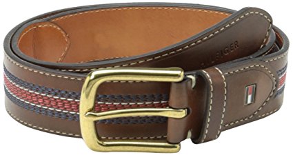 Tommy Hilfiger Men's Casual Belt with Center Stripe-Stitch Detail