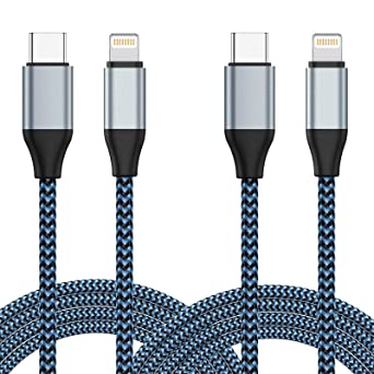 USB C to Lightning Cable, 2 Pack 10FT 20W Nylon Braided S-03BK MFi Certified iPhone Charger Compatible iPhone 13 12 Pro 11 Max XS XR 8 Plus, Supports Power Delivery