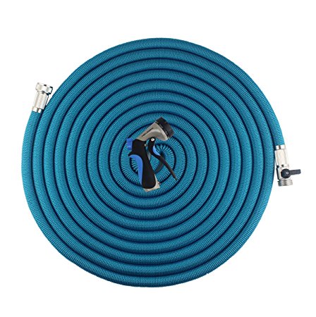 FOCUSAIRY Newest 75 Feet Expanding Heavy Duty Expandable Strongest Garden Water Hose with Shut Off Valve Solid Metal Connector and 8-pattern Spray Nozzle