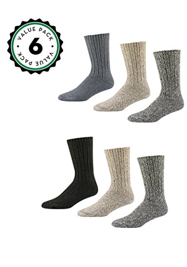 Wool Socks Mens and Women, Warm Crew Cushion Hiking Socks (6 Pack)