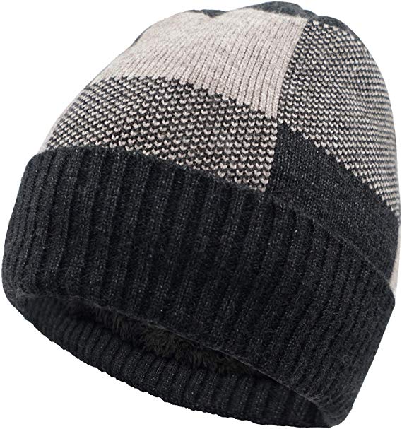 Home Prefer Beanie for Women and Men Cuffed Knit Hat Warm Fleece Lined Skull Cap