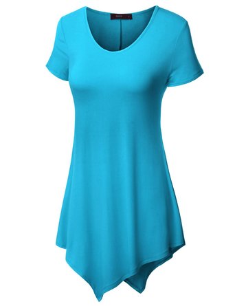 Doublju Womens Short Sleeve Scoop Neck Solid / Tie Dye Tunic Top With Asymmetrical Hem