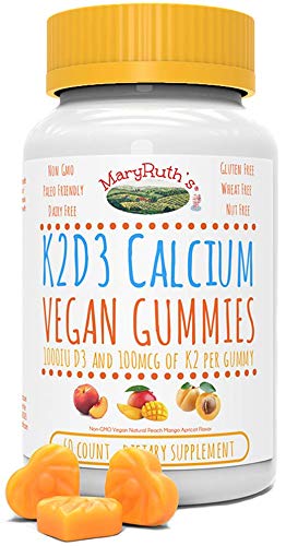 Organic Vegan Vitamin K2 D3 Calcium Gummies (Plant Based) by MaryRuth Chewable, Non-GMO, Gluten Free for Men, Women & Kids (60 Count)