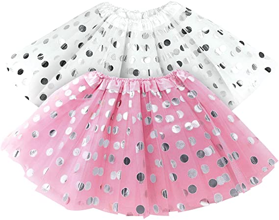 Pink Tutu Toddler Girls Polka Dot Tulle Skirts & White Tutu Skirt Set for Toddlers / Two Tutus - Halloween Costume, Girl Dress Up Birthday Party Spring Easter Costume