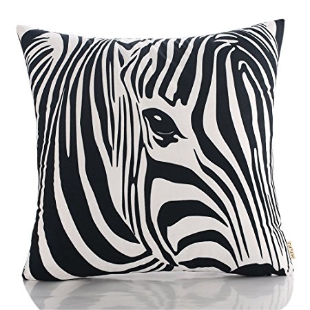 HT&PJ Decorative Super Soft Fabric Square Throw Pillow Case Cushion Cover Black and White Zebra Design 18 x 18 Inches