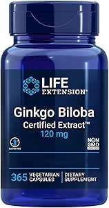 Life Extension, Ginkgo Biloba Extract, 120mg, 365 Vegan Capsules, Vegetarian, Gluten-Free, Soya-Free, Non-GMO