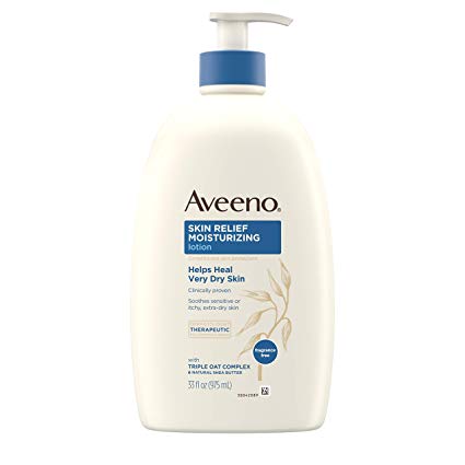 Aveeno Skin Relief Moisturizing Lotion for Sensitive Skin with Natural Shea Butter & Triple Oat Complex, Unscented Therapeutic Lotion for Extra Dry, Itchy Skin, 33 fl. oz