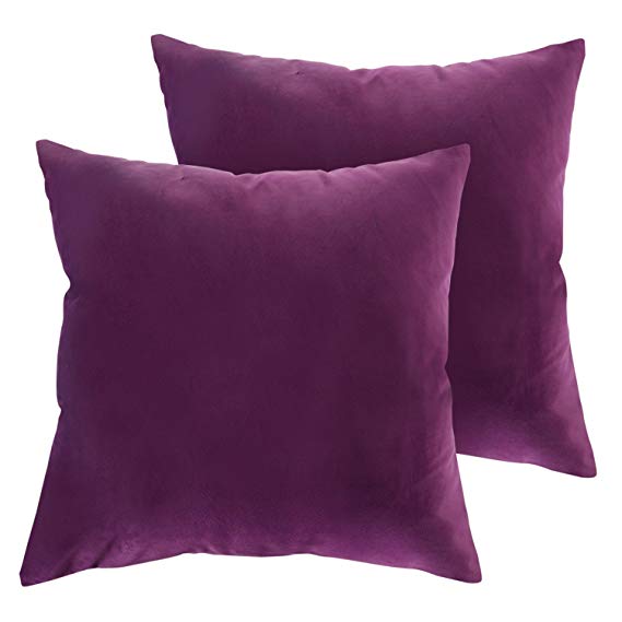 Deconovo Super Soft Cushion Covers Luxury Velvet Euro Sham Decorative Pillowcases for Bed18x18 Inch Violet, 2 pcs
