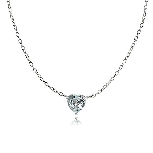 Ice Gems Sterling Silver Small Dainty Heart Genuine, Simulated Gemstone or Cubic Zirconia Choker Necklace